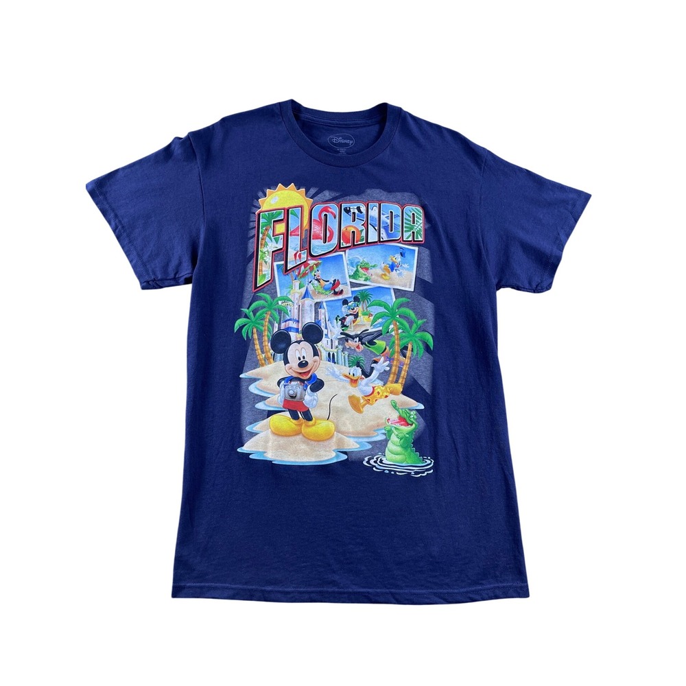 Disney Florida Mickey Mouse Donald Duck Blue Graphic T-Shirt Mens Medium NEW
